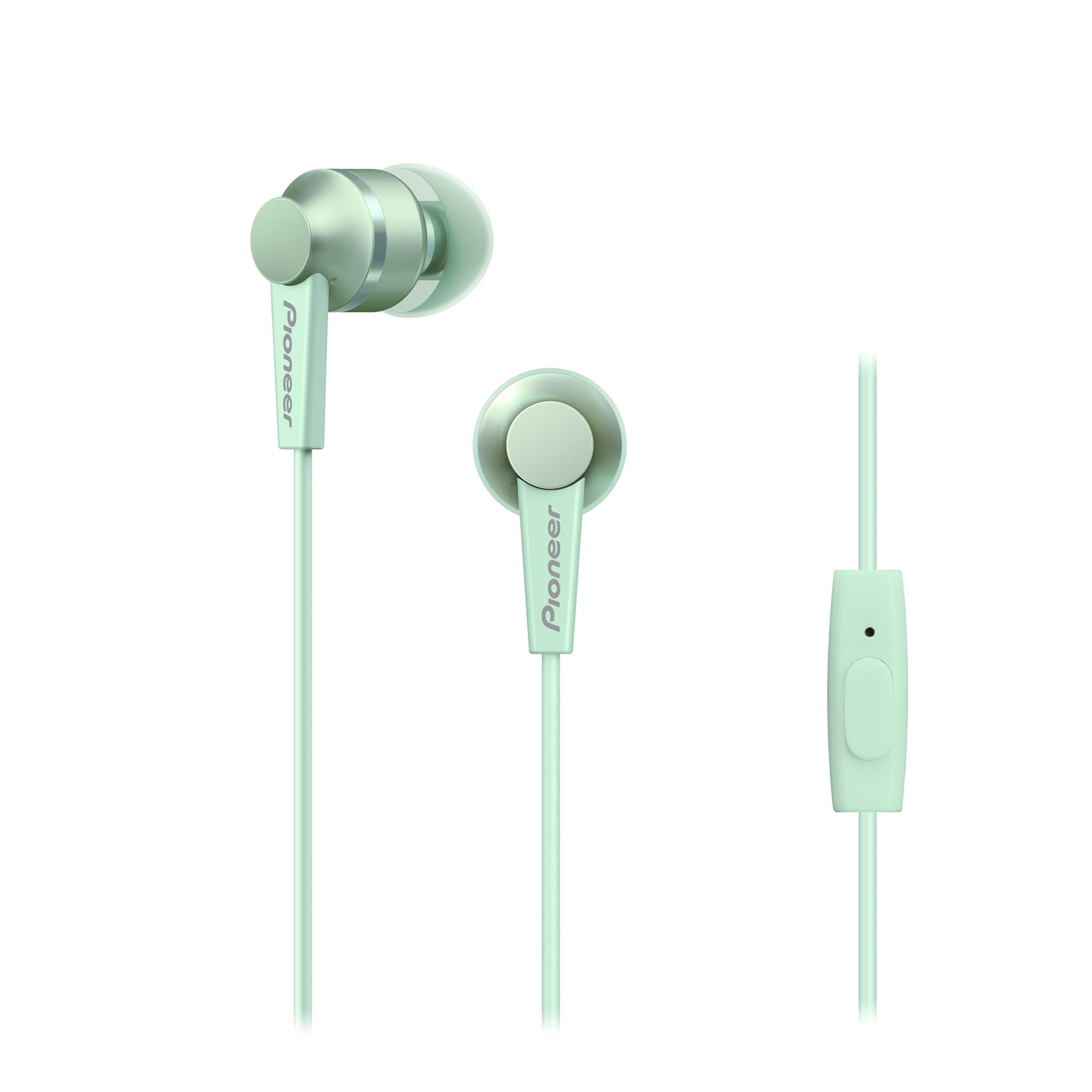 Pioneer SE-C3T(GR) In-Ear Headphones (Aluminium body, Control panel, Microphone, Silicone earplug, light-compact-convenient, Industrial Design, for iPhone, Android Smartphones), Mint Green