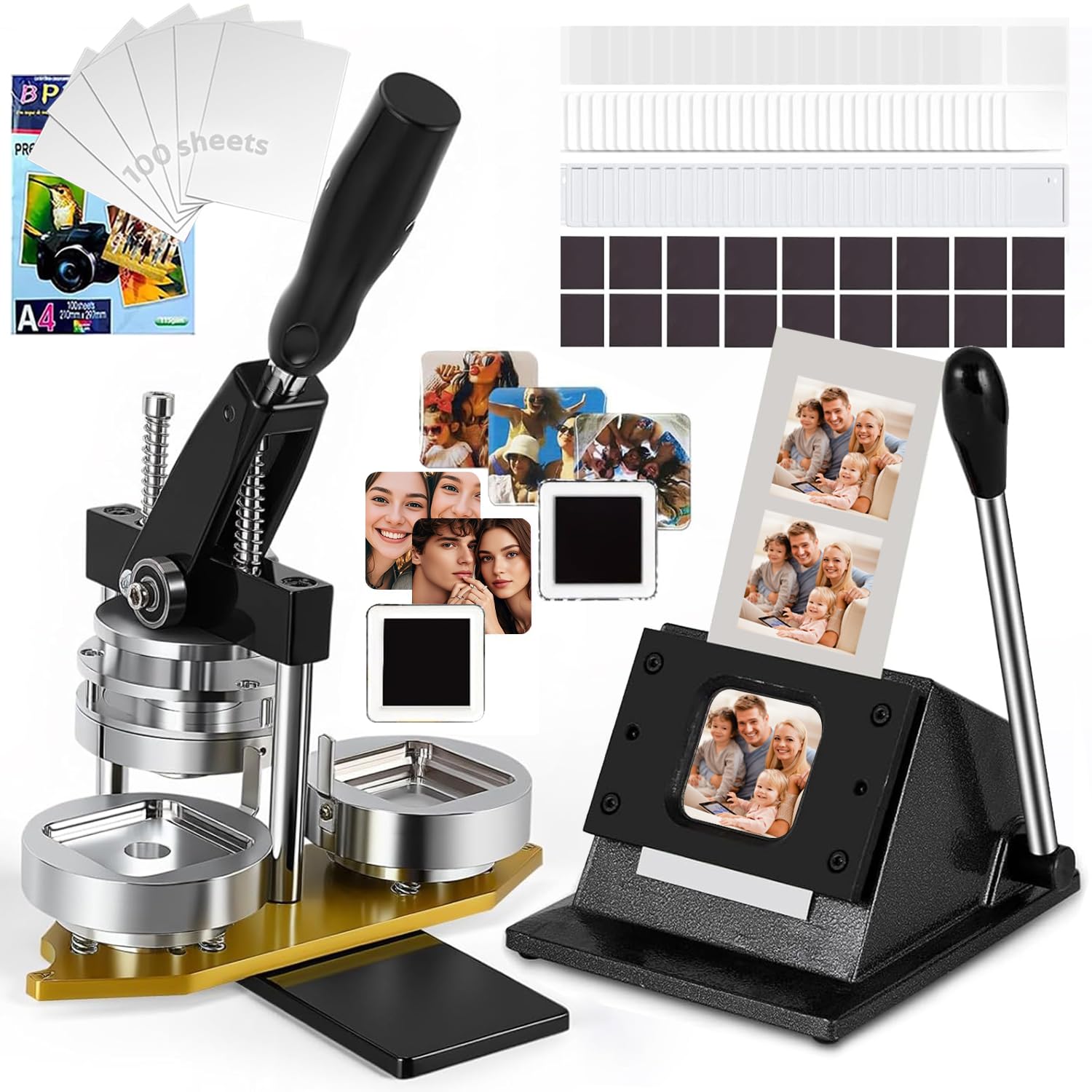 Photo 1 of 2x2in Square Photo Fridge Magnet Maker Machine Kit, DIY Magnet Button Press Machine+Paper Cutter+100pcs Consumables, Custom Magnet Button & Badges