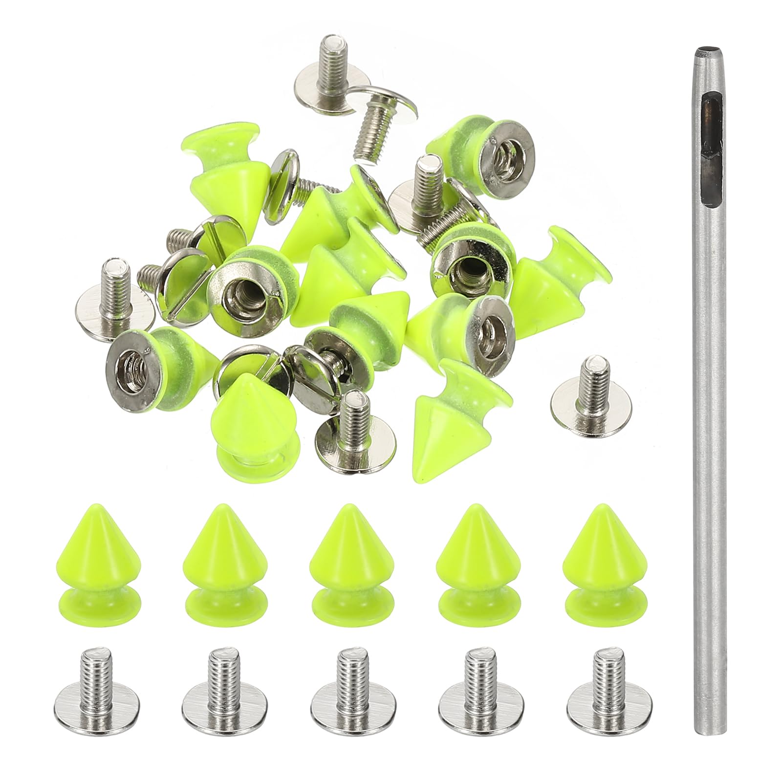 PATIKIL 12mm Studs for Clothing, 24 Sets Spikes for Clothes Studs and Spikes Leather Rivets Metal Cone Punk Spikes Screw Posts with Hole Puncher for Leather Jacket Fabric, Light Green