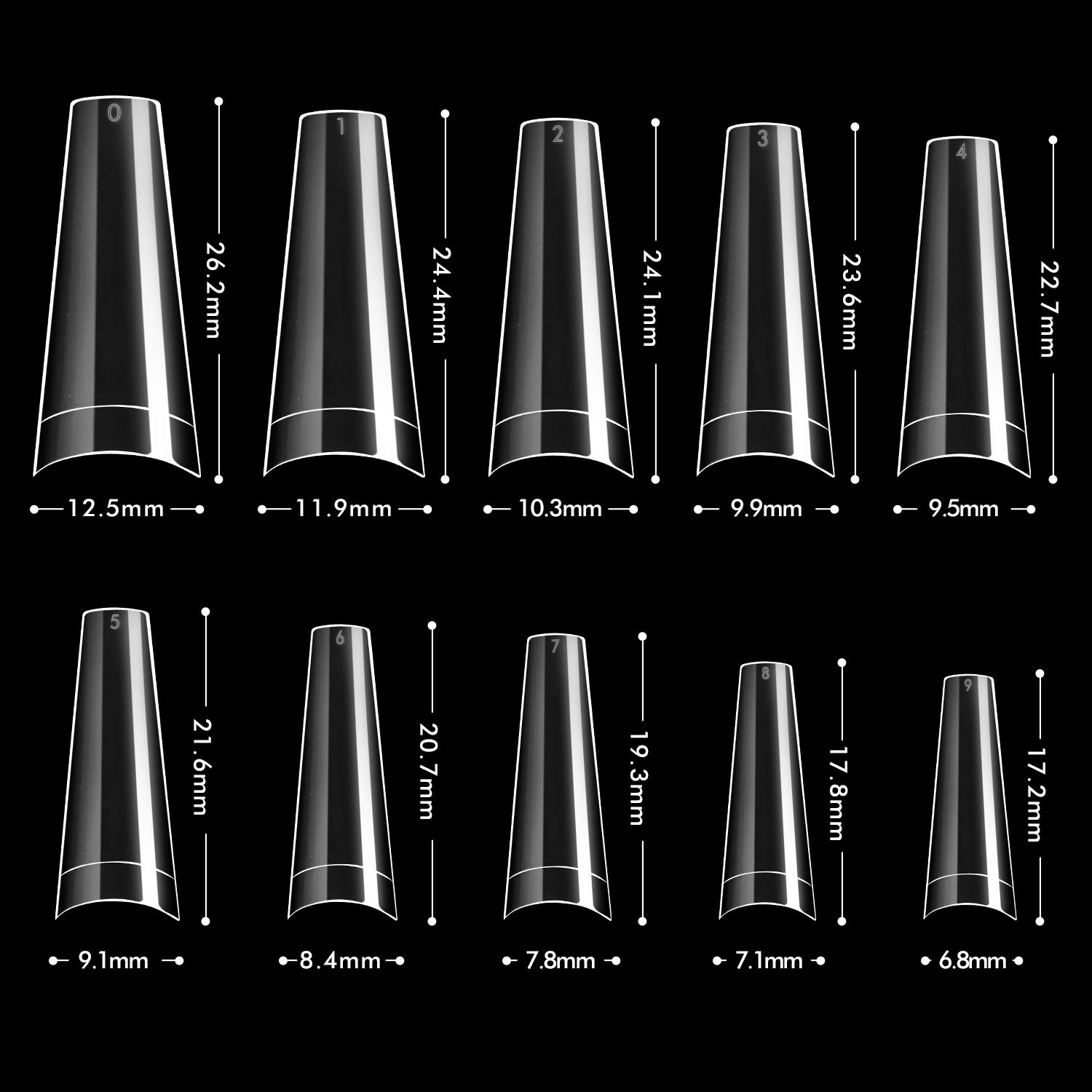 Clear Acrylic Nail Tips - Coffin Nail Tips BTArtbox 500pcs Artificial Ballerina shaped Fake Nails Half Cover False Nail with Case for Nail Salons and DIY Nail Art, 10 Sizes: Beauty