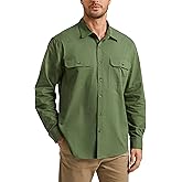 HISDERN 335 Men Long Sleeve Work Shirts with Two Pockets Cotton Button Down Up Shirt Casual Relaxed Fit Workshirt Man