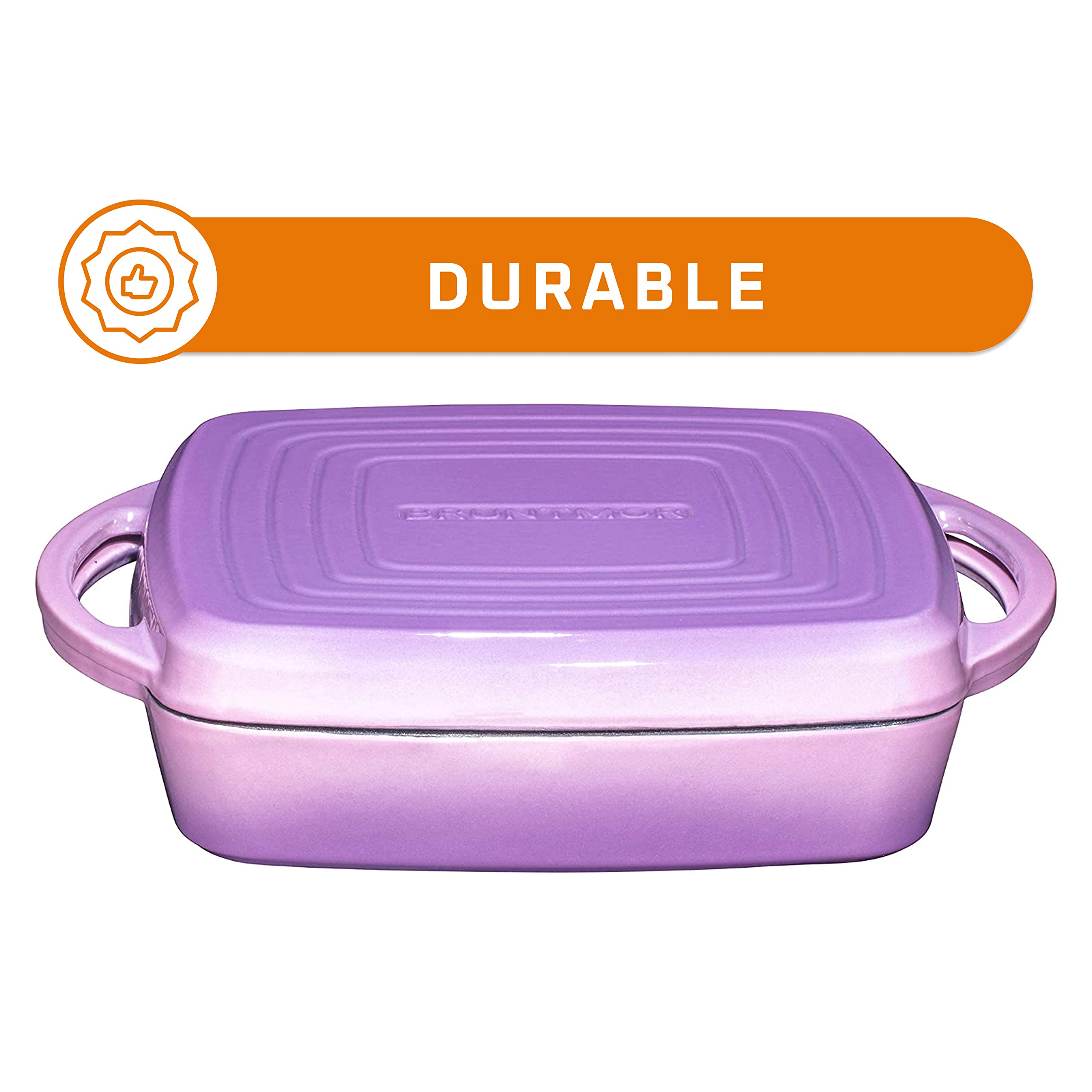 Bruntmor 2-in-1 Square Enamel Cast Iron Dutch Oven Baking Pan with Handles, Purple Baking Pans Set with Cast Iron Skillet, Braising Pan for Casserole Dish with lid, Oven Safe