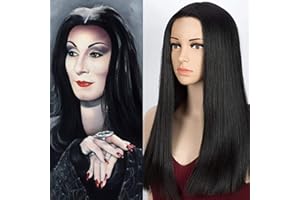 Akkya Long Black Wig for Women Halloween Cosplay Straight Colored Synthetic Hair for Women Party Costume(28inch, Black)