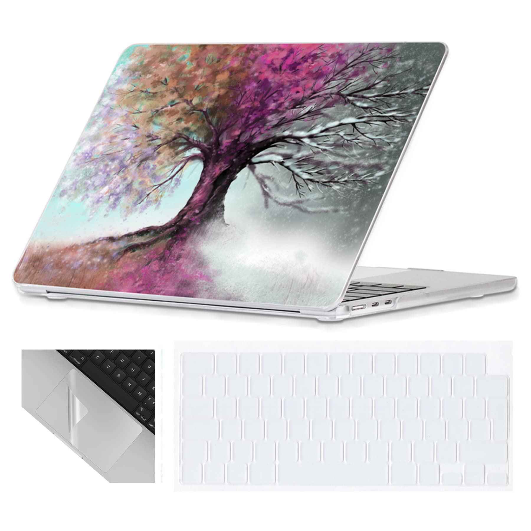 Se7enline Compatible with MacBook Air 15 inch Case M4 M3 M2 2025 2024 2023 15.3-inch MacBook Air with A2941/A3114/A3241 Laptop Hard Shell Case&Keyboard Cover Skin&Touchpad Protector,Four Seasons Tree