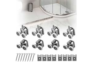 LinamHoz 8 pcs Curved Shower Door Rollers, 23mm Wheel with Anti-Collision Pad and Screws for Glass Door for 4-6mm Glass Door
