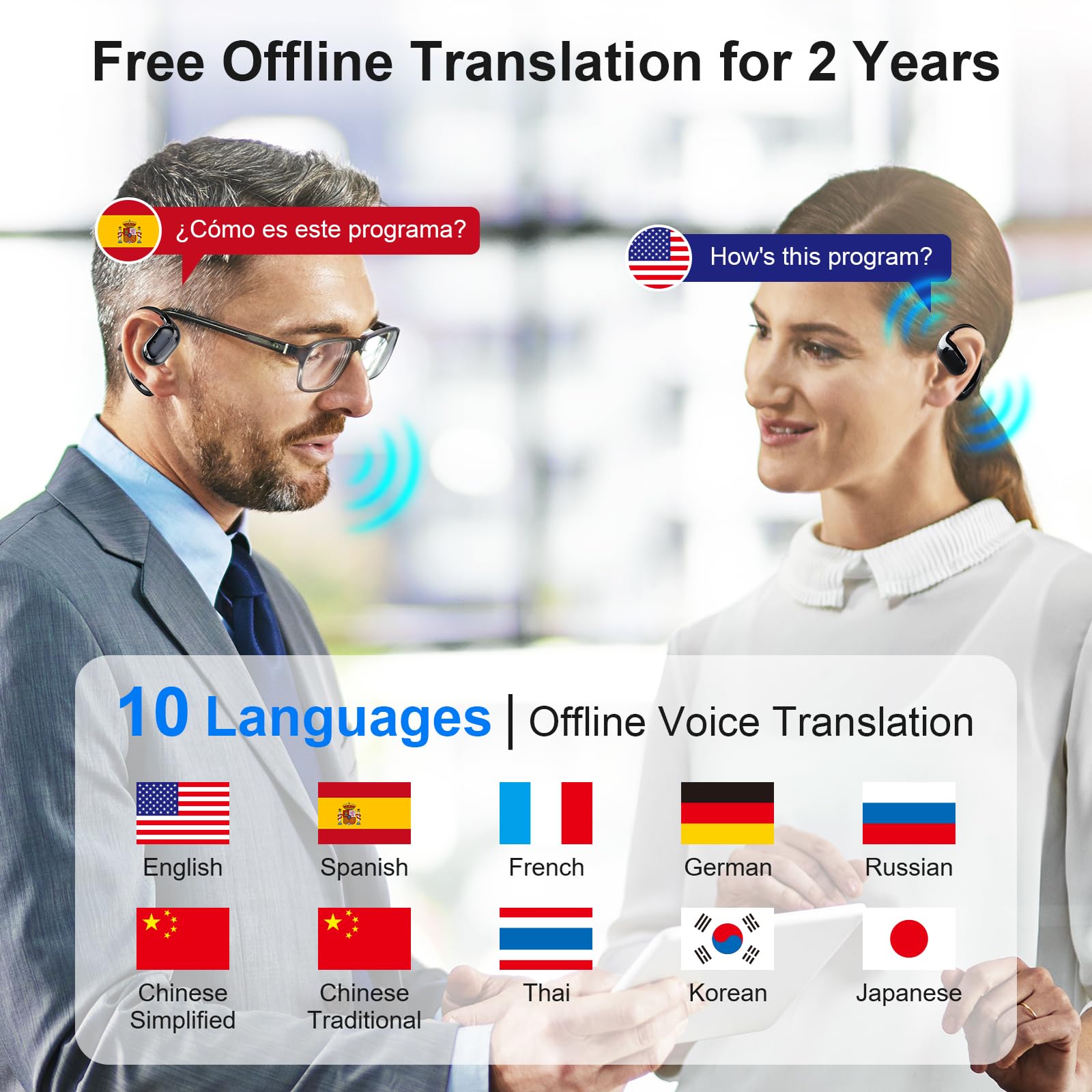 NICEWIN Translation Earbuds - Language Translator Earbuds in 150 Languages and 10 Offline, Translating Earbuds Real Time for iOS & Android, Translator Device for Travel Business