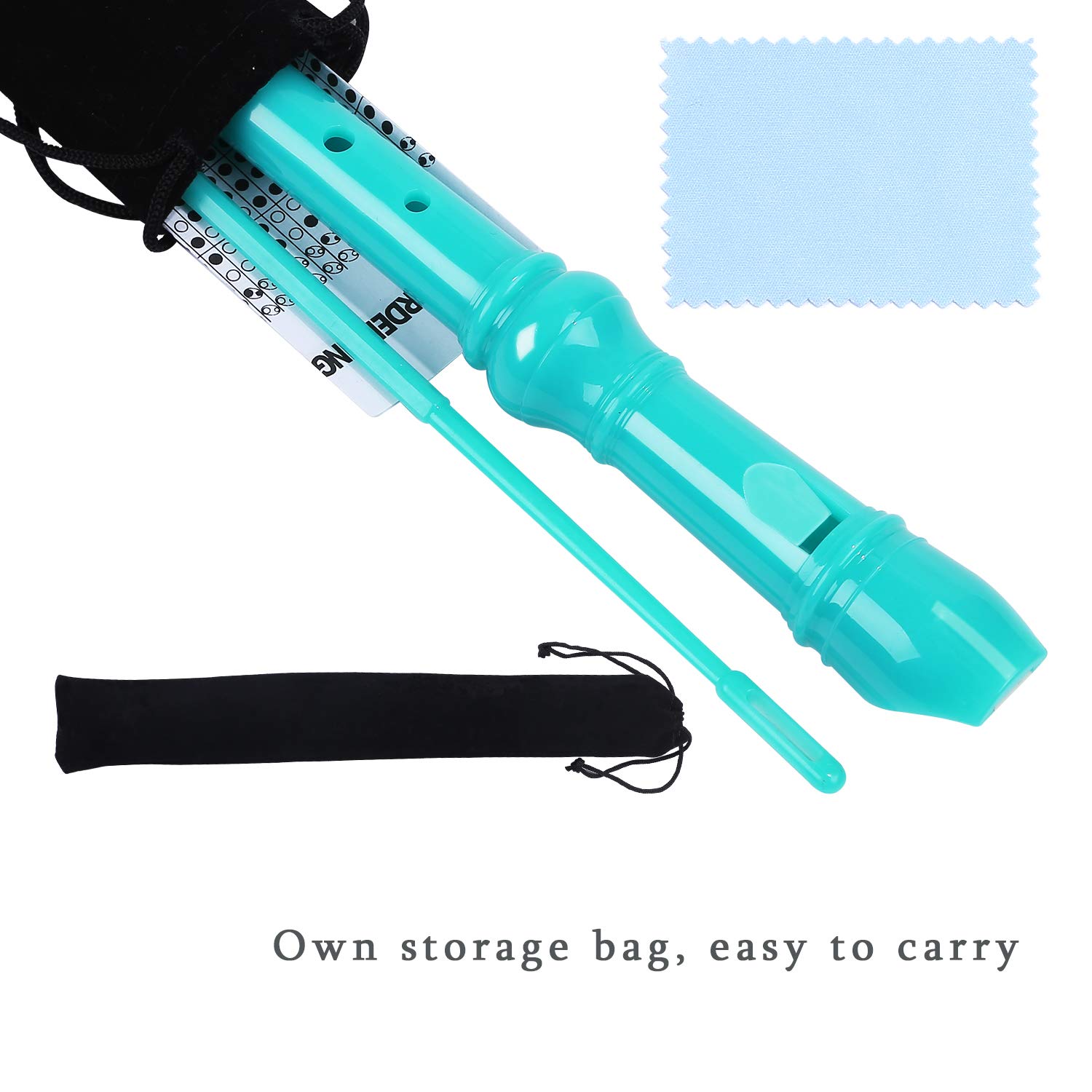 Lot-Yes 8-Hole Soprano Descant Recorder with Cleaning Rod + Case Bag Music Instrument (Green)