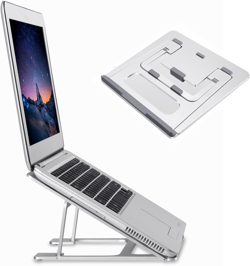 Folding Aluminum Laptop Stand Universal 6 Angles Adjustable Desktop Ventilated Macbook Stand for 7-15" Slim Notebook/ iPad / Tablets （For Slim Laptops Only）