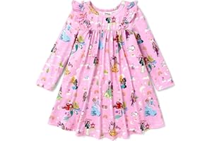 Disney Princess Frozen Elsa Minnie Stitch Floral Toddler Girl Dress A Line Long Sleeve Kids Casual Fall Clothes 2-6 Years