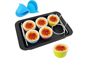 SP ESCRIY Creme Brulee Making Set Ramiken Set Bakeware Bottom Pan With Stainless Steel Lifting Rack