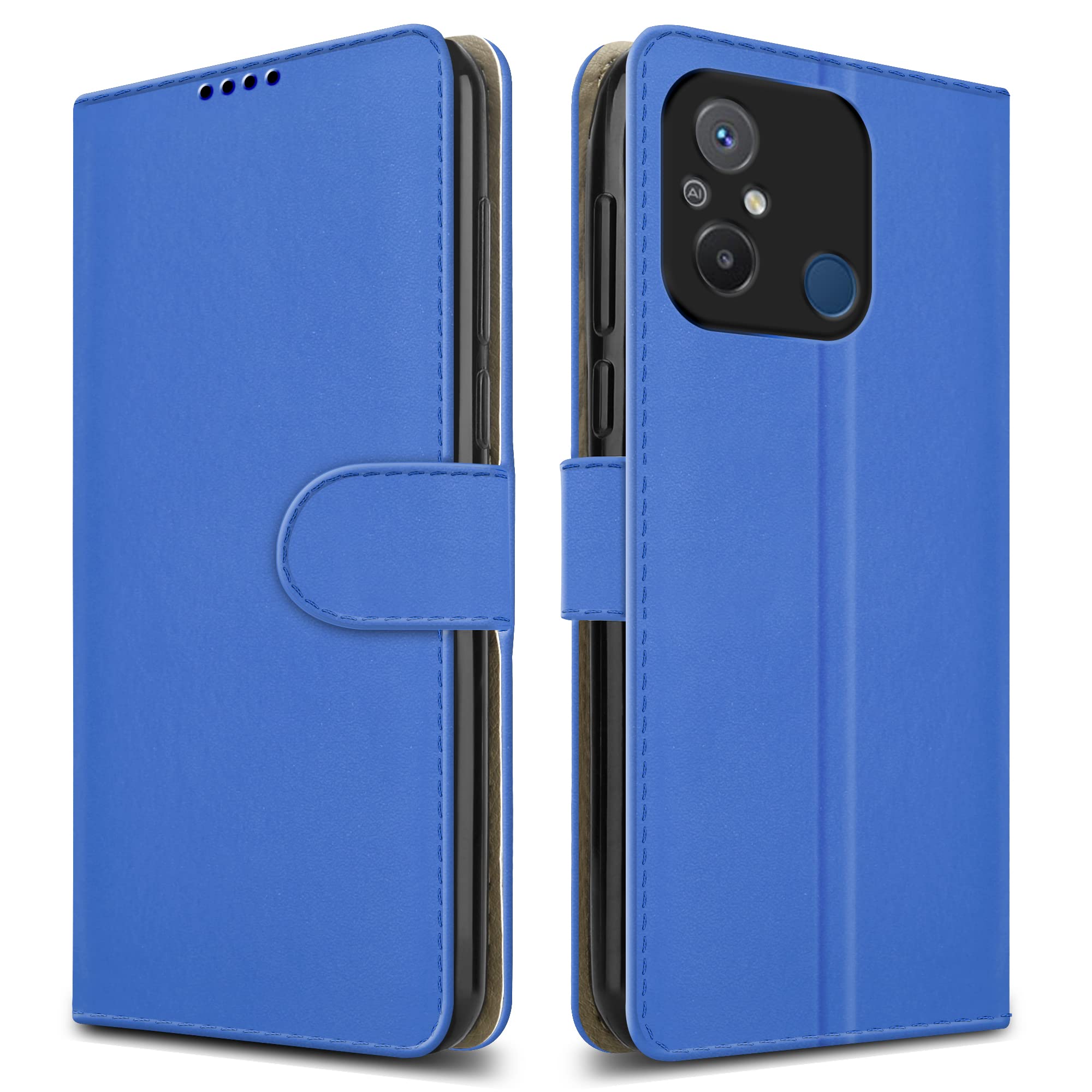 PIXFAB For Xiaomi Redmi 12C Leather Phone Case, Magnetic Closure Full Protection Book Folio Design, Wallet Case Cover [Card Slots] and [Kickstand] For Redmi 12C - Blue