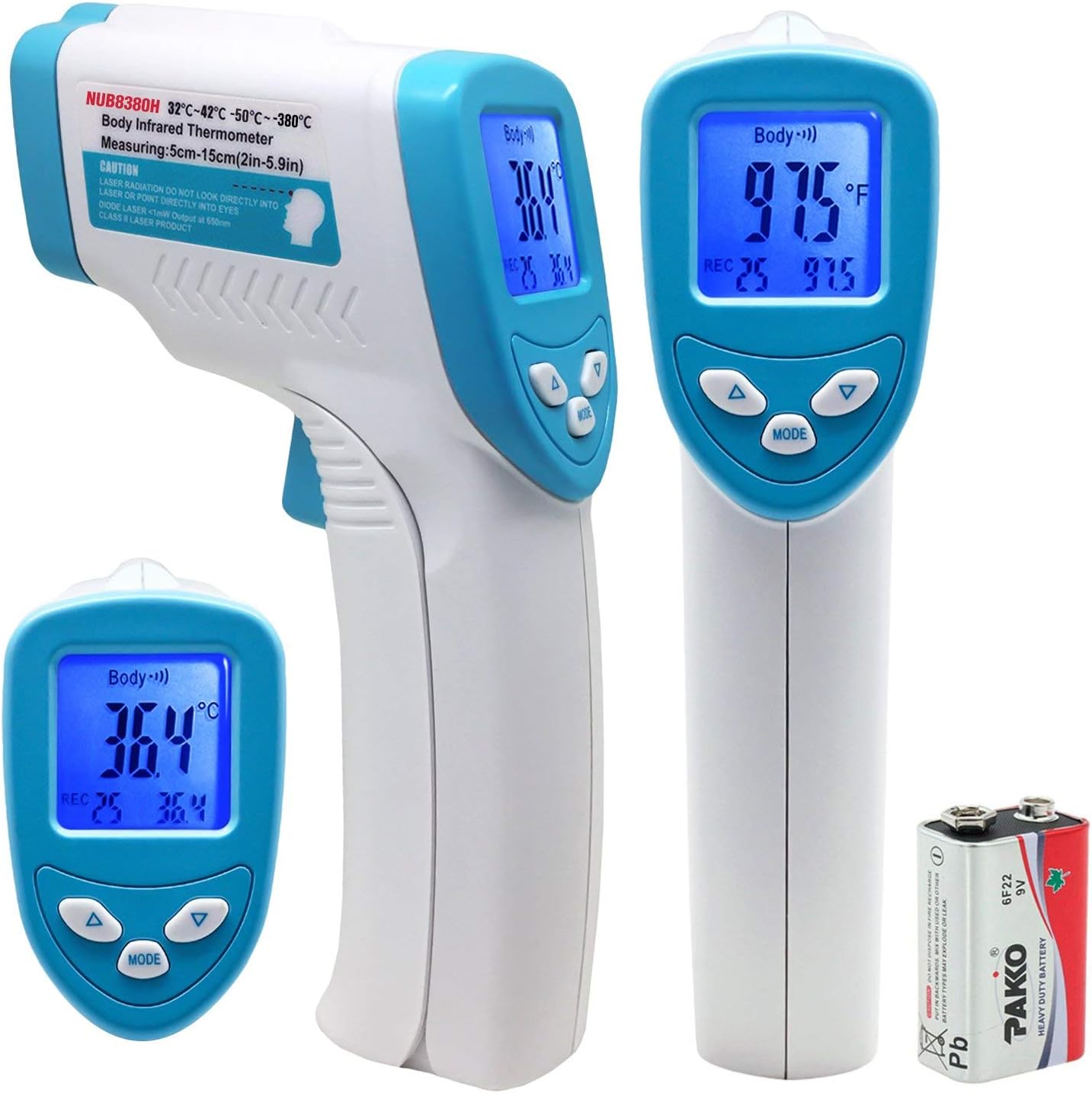 Nubee Body Medical Infrared Thermometer Non-contact IR Thermometer Forehead Thermometer with 3 Function - Fever Alarm, Over Range Display and 32 Group Data Memory FDA, CE Medical Approved (Blue White)