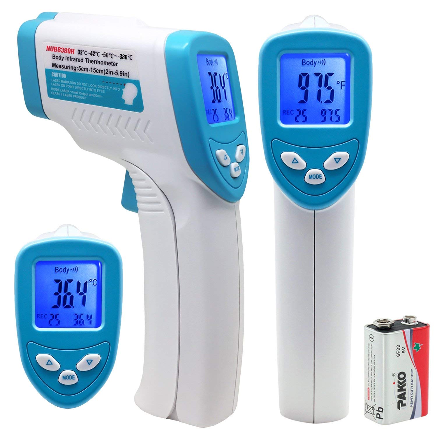 Nubee Body Medical Infrared Thermometer Non-contact IR Thermometer Forehead Thermometer with 3 Function - Fever Alarm, Over Range Display and 32 Group Data Memory FDA, CE Medical Approved (Blue White)