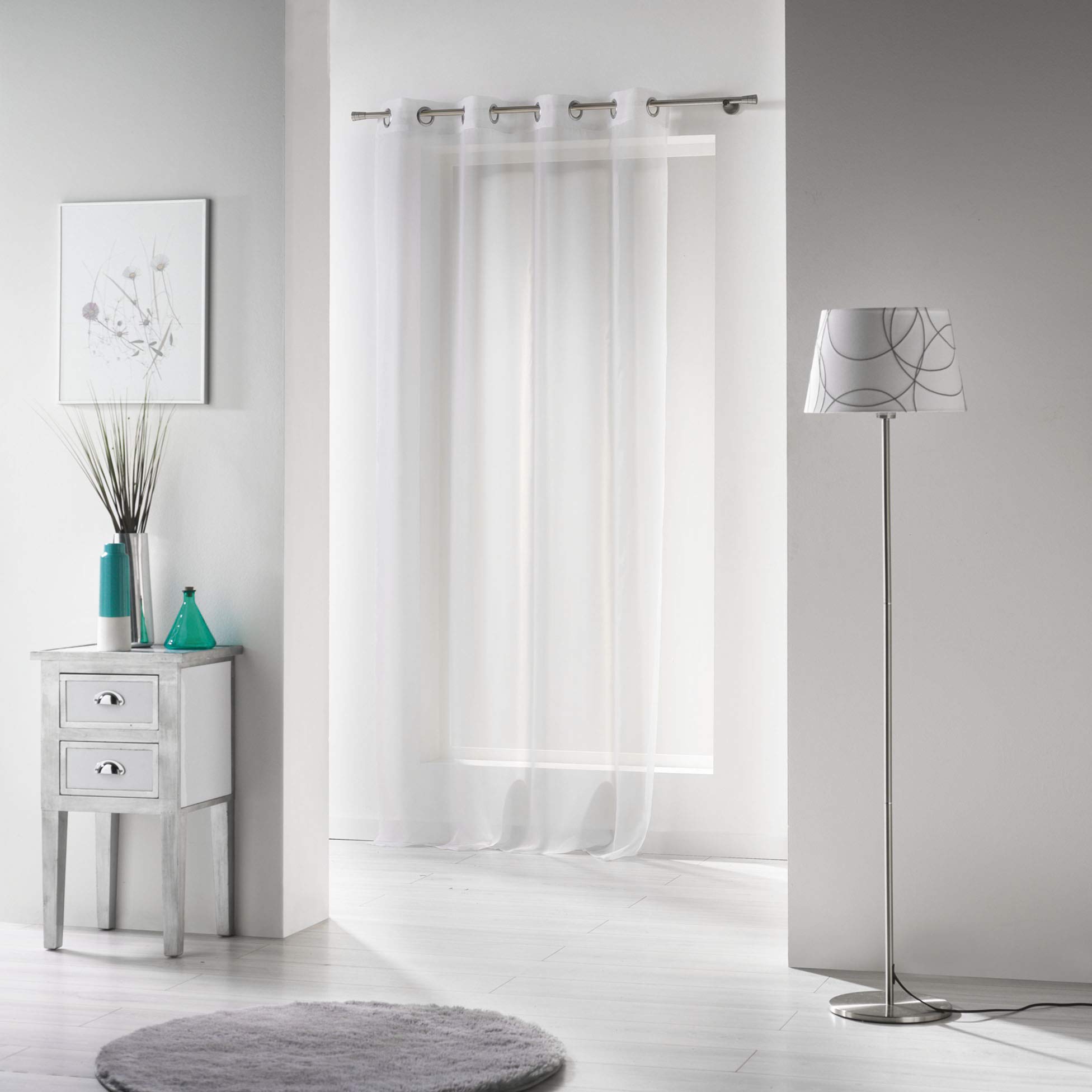 Douceur d'Interieur 140 x 280 cm Voile Uni Curtain Metal Rings, Blanc