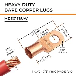SELTERM 2pcs 1 AWG 3/8" Stud (Wide Pad) Copper Wire