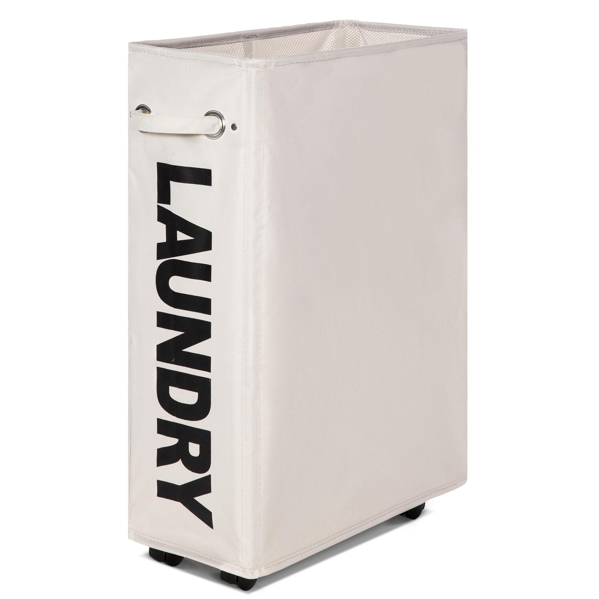 Caroeas 26" Rolling Slim Laundry Basket with wheels, 55L Collapsible Laundry hamper on Wheels Tall Thin Narrow Foldable Storage Bins for Corner