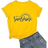 DANVOUY Womens Hello Sunshine Shirt Summer Short Sleeve V-Neck Graphic T-Shirt Nature Shirt Tops Tees