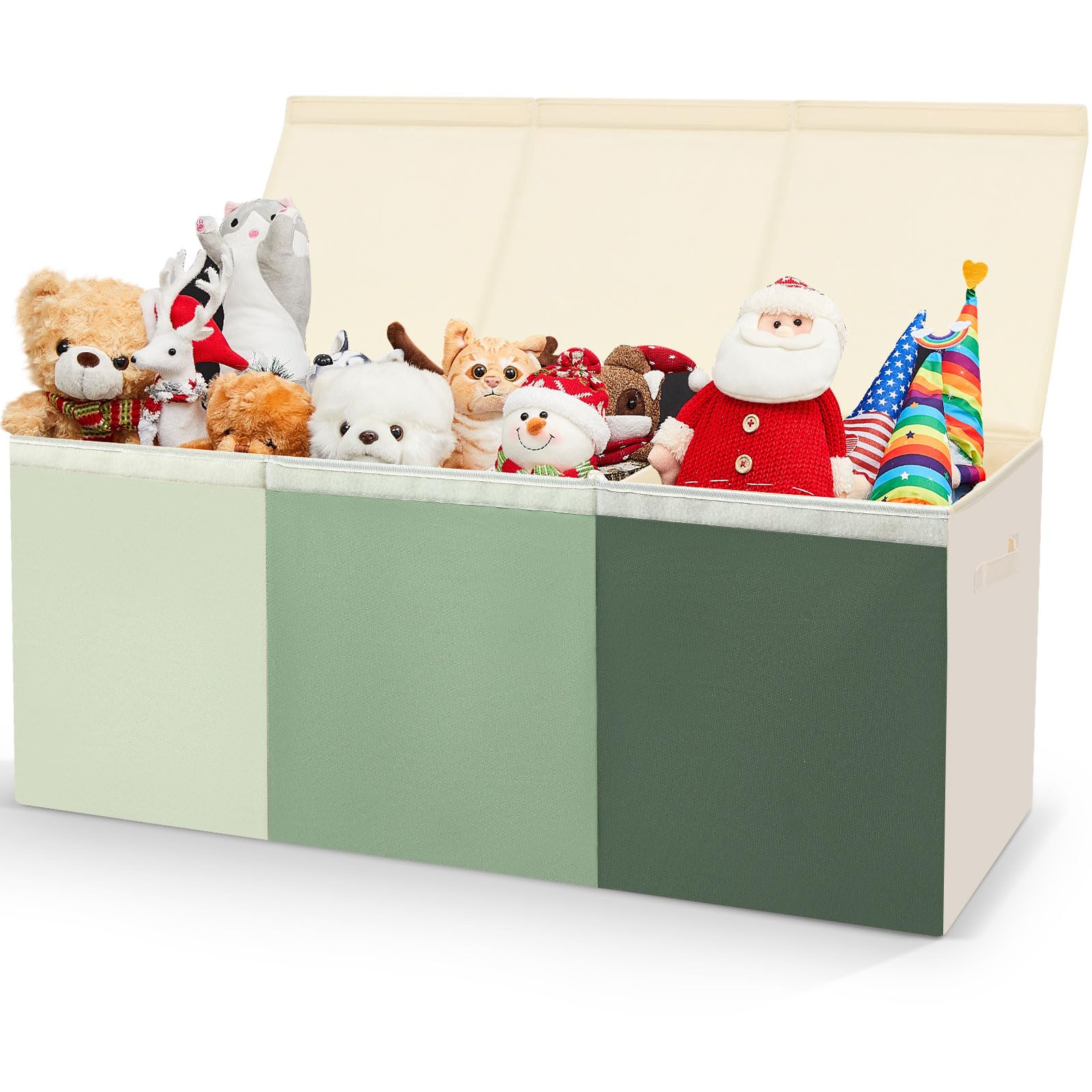 Photo 1 of Patelai Extra Large Toy Box for Claaroom Storage Organizer with Lid 4/3 Grids Large Toy Chest Collapsible Storage Baskets for Boys Girls Living Room Nursery Playroom(39 x 13 x 15.7'',Sage Green)
