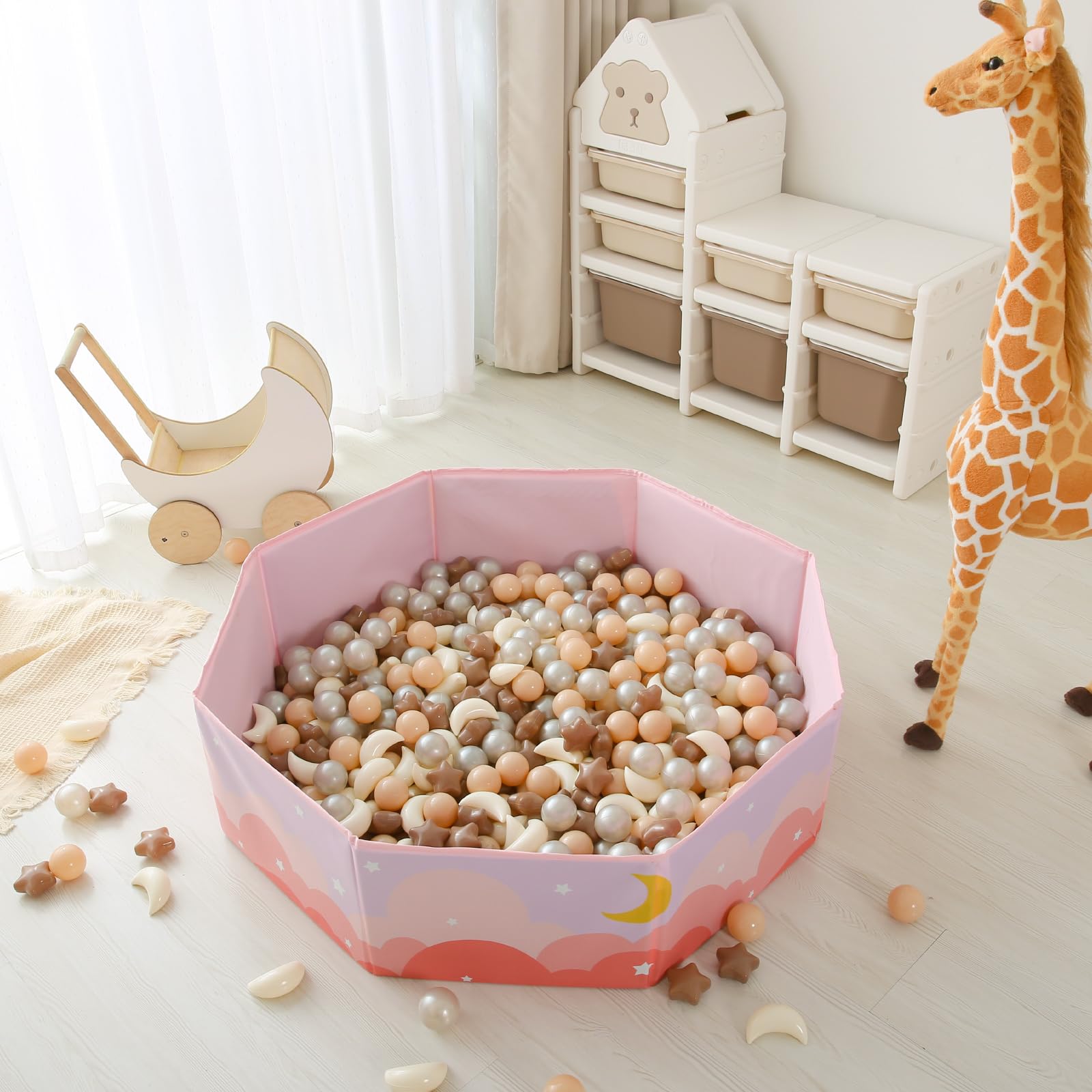GOGOSO Ball Pit Balls Stars Moon Shapes Plastic Pitballs for Toddler Play Tent Baby Photo Props Kids Pool Water Toys Kiddie Pool Party Decor, Coffee+Beige Mix Cream Colors +Pearl Colors,100PCS