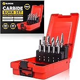 BLENCEE 10Pcs Tungsten Carbide Burr Set 6.35mm - 1/4" Shank Double Cut Die Grinder Bits Cutting Burrs - Metal, Steel - Rotary Tools Rasp Accessories - Deburring, Engraving, Grinding, Carving, Porting