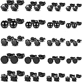 Sureio 20 Pairs Black Studs Earrings for Men Women Stainless Steel Black Earrings Square Round Cz Inlaid Ear Studs Punk Piercing Jewelry Diamond Fake Cartilage Set