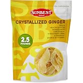 Sunbest Natural - Sliced &amp; Candied Ginger, Crystallized Ginger for Baking and for Snacking, Vegan Dried Ginger, Non-GMO, Kosher Ginger Candy in Resealable Bags, 2.5 Lbs