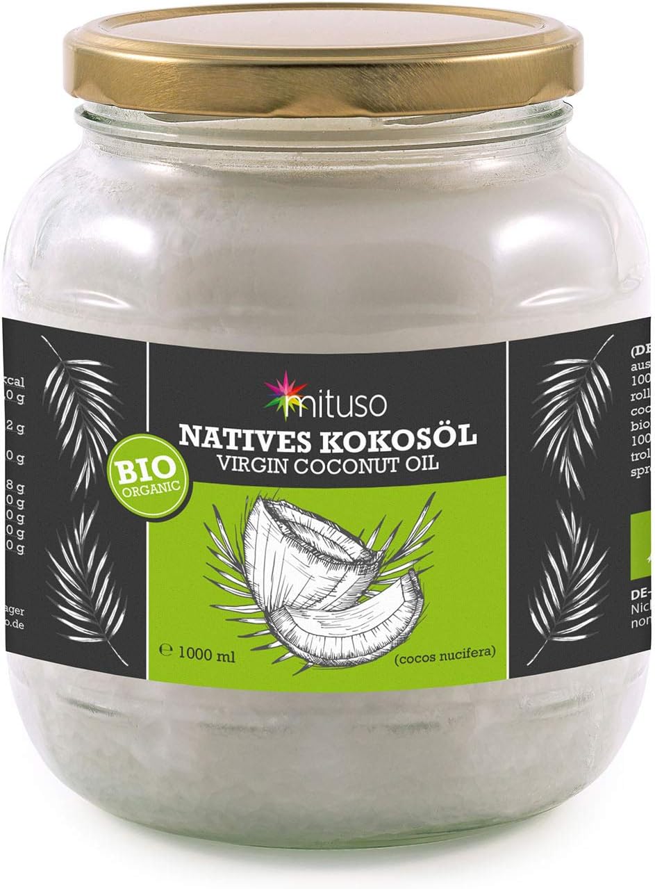 mitusoorganic coconut oil, native, 1 pack (1 x 1000 ml) in a glass