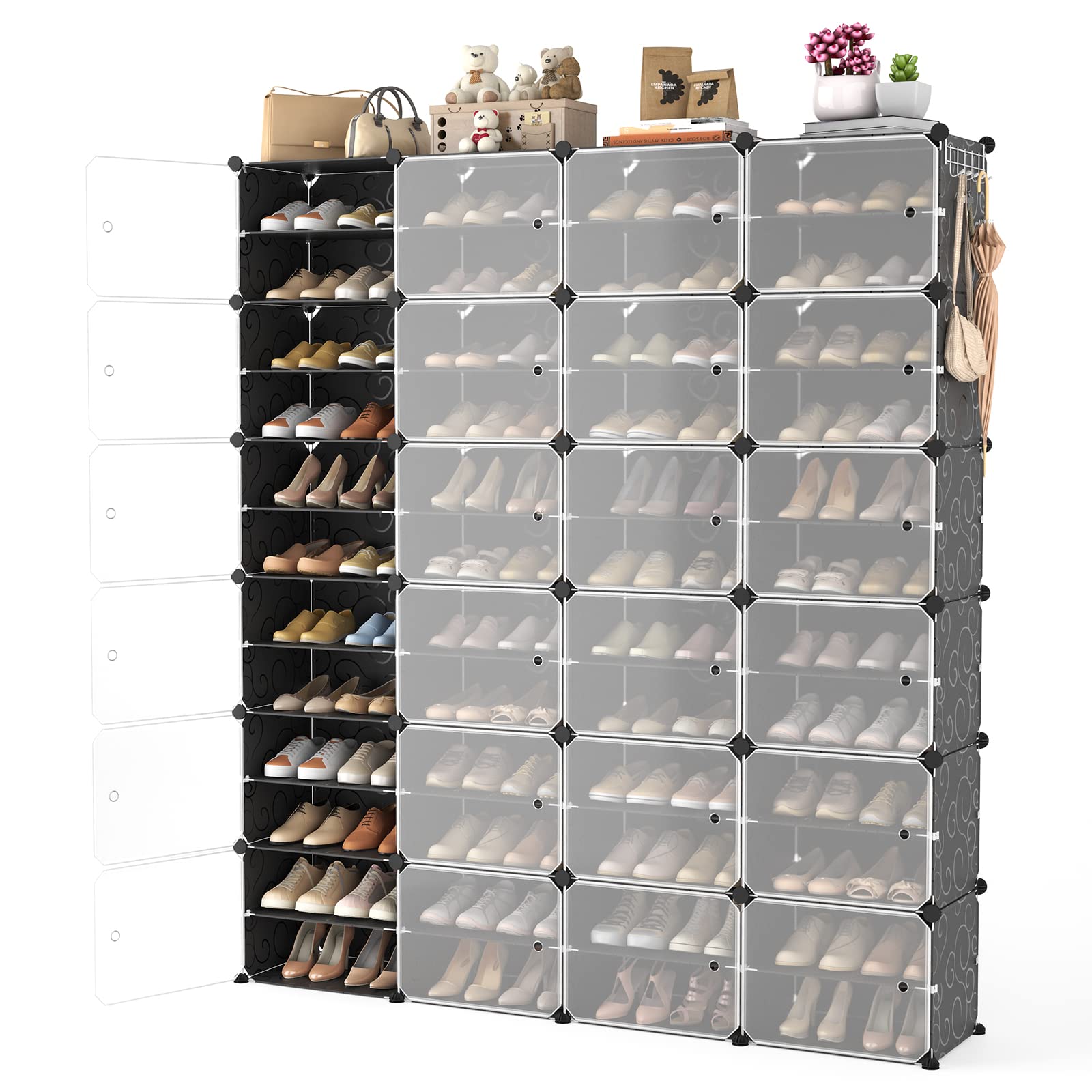 Photo 1 of *MISSING PARTS*
WEXCISE Portable Shoe Rack Organizer with Door, 96 Pairs Shoe Storage Cabinet Easy Assembly, Plastic Adjustable Shoe Storage Organizer Stackable Detachable Free Standing DIY Expandable 12 Tier Black