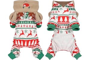 KOSIYI Christmas Dog Pajamas Small Sized Dogs Cute Bohemian Ethnic Style Elk Hooded Dog Clothes Soft Stretchy Puppy Onesies Doggie Xmas Pajamas Pet Jumpsuits Cover 4 Legs Pet Pjs Jammies Apparel, Green, M