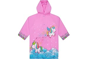 Puddle Play Kids Waterproof Rain Slicker – Unicorn, Rainbow & Space Hooded Raincoat with Snap Closure, Sizes 2-9