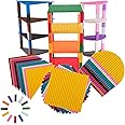 Strictly Briks Compatible with Lego Classic Stackable Baseplates, Building Bricks for Towers, Half Circle, Triangle & Square, Rainbow Colors, 36 Base Plates & 60 Stackers, 6x6 Inches