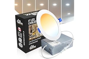 ONYX - Home Solutions 4 Inch 5CCT LED Pot Lights with Junction Box, Canless Recessed Lights for Low Ceilings, 2700K/3000K/350