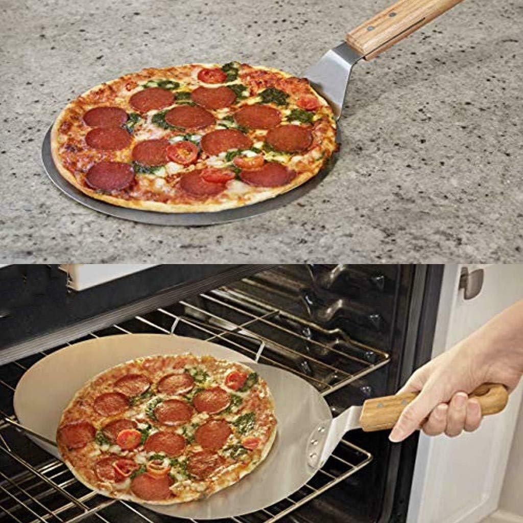 Sdoveb 10-inch Stainless Steel Pizza Paddle with Wooden Handle - Cake Lifter for Homemade Pizza Bread Cake Pie (Silver)