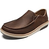 OLUKAI Kalia Men's Leather Slip-On, Full-Grain Waxed Nubuck Leather Shoes, Lightweight & Comfortable