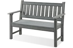 ACUEL Outdoor Bench, 2-Person Garden Bench, Poly Lumber Patio Bench for Outdoors, Porch, and Park (Grey)
