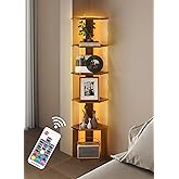 Quikraen 6-Tier Corner Shelf with LED Light, 61" Tall Corner Shelves Unit Rack with Anti-Tip Kit, Modern Corner Display Shelf