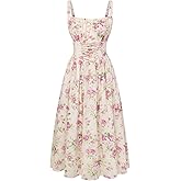 Scarlet Darkness Floral Dress for Women 2026 Corset Milkmaid Dresses Casual Summer Sundress with Pockets