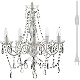 gypsy color The Original Brink House Plug-in 5 Light Crystal White Hanging Swag Chandelier H21”xW19”, White Metal Frame with 