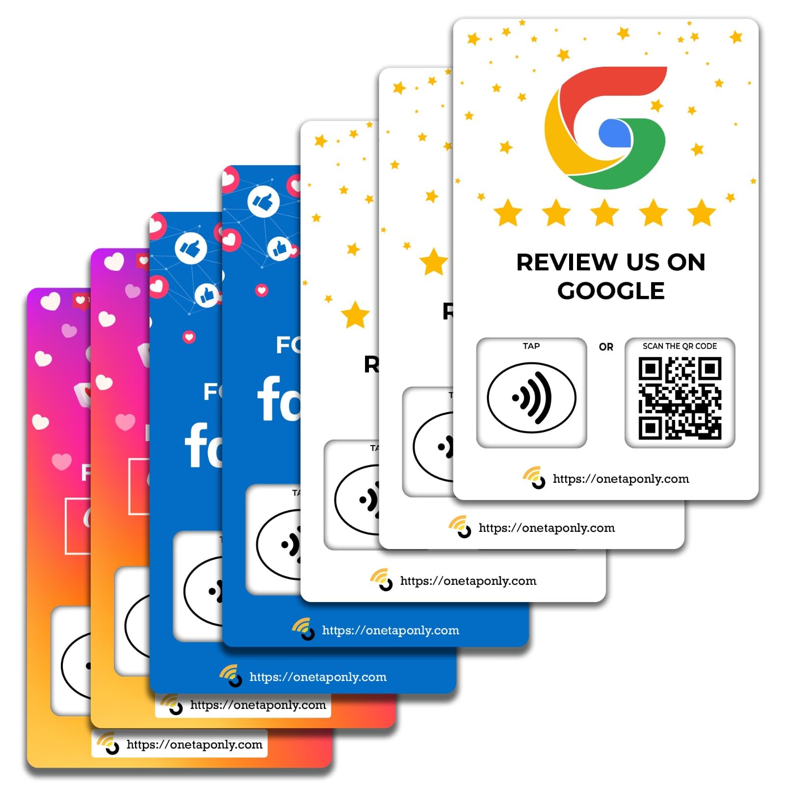 One Tap Only NFC Business Review Cards (7-Pack) – Compatible with Google Reviews – Reusable Smart Tap & QR – Works with All Phones – Contactless Customer Feedback Tool