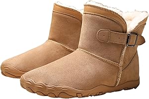 Barefoot Boots Women, Winter Snow Footwear, Wide Toe Box Design, Zero Drop, Fur Lined Ankle Hiking Booties, Lightweight