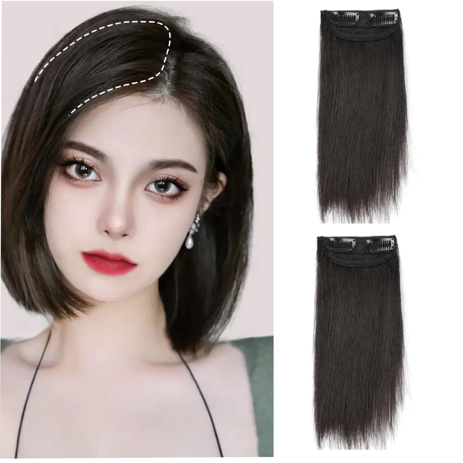 Invisible Hair Extensions Seamless Synthetic Clip in Hair Extension Natural Fluffy Hair Pads Hairpieces Increase Hair Top Side Cover Hairpiece for Women Girls (Natual Black, 10INCH/25CM) — image 1