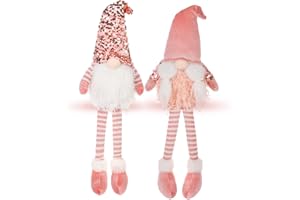 HMASYO Pink Couple Christmas Swedish Gnomes - 2Packs Handmade Swedish Tomte Santa Figurine Plush Elf with Sequin Hat, Long Leg Gnomes Plush Elf Xmas Decor Thanksgiving