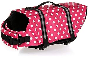 GabeFish Dog Life Jacket Vest Safety Clothes Collar Harness Saver Pet Swimming Preserver Reflective Strip Swimwear DotPink X-Large