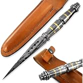 BLACK WOLF KNIVES Damascus Tri edge Dagger fixed blade knife Spiral Kris Dagger Knife Cyclone Tri Blades with Leather sheath BWK-J10