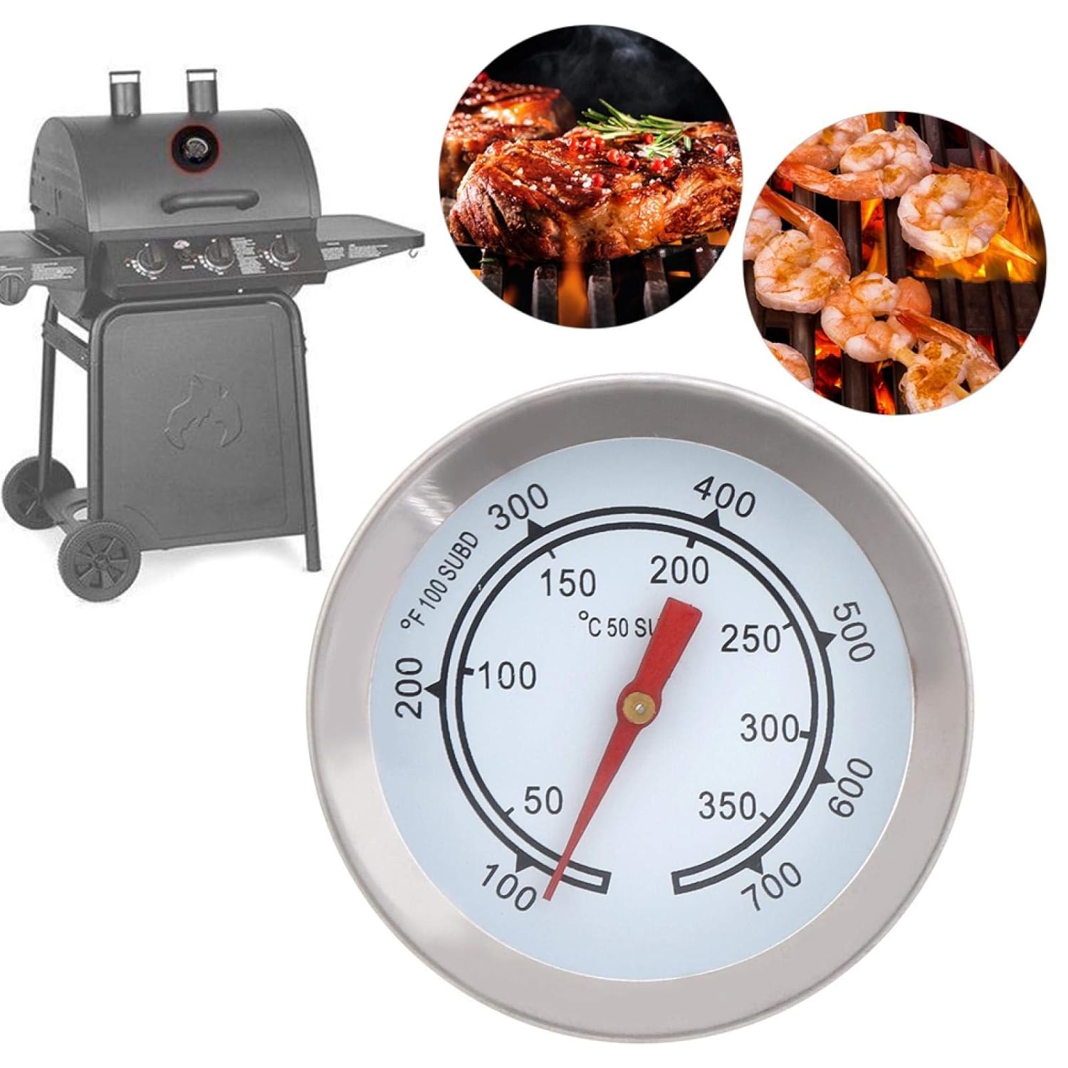 BBQ Thermometer, 100700℉ Stainless Steel BBQ Thermometer Temperature