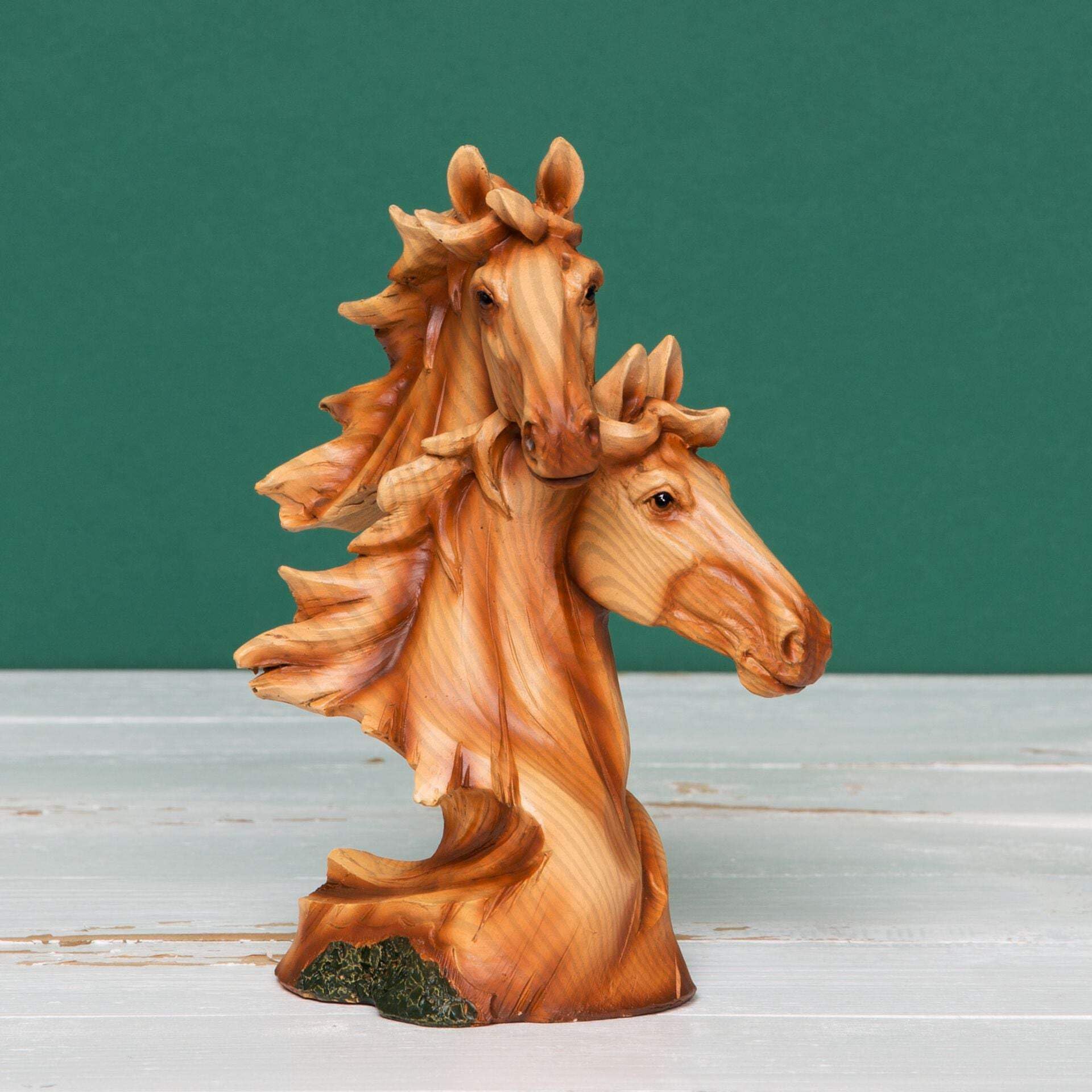 Widdop Naturecraft Wood Effect Resin Figurine - Two Horse Heads