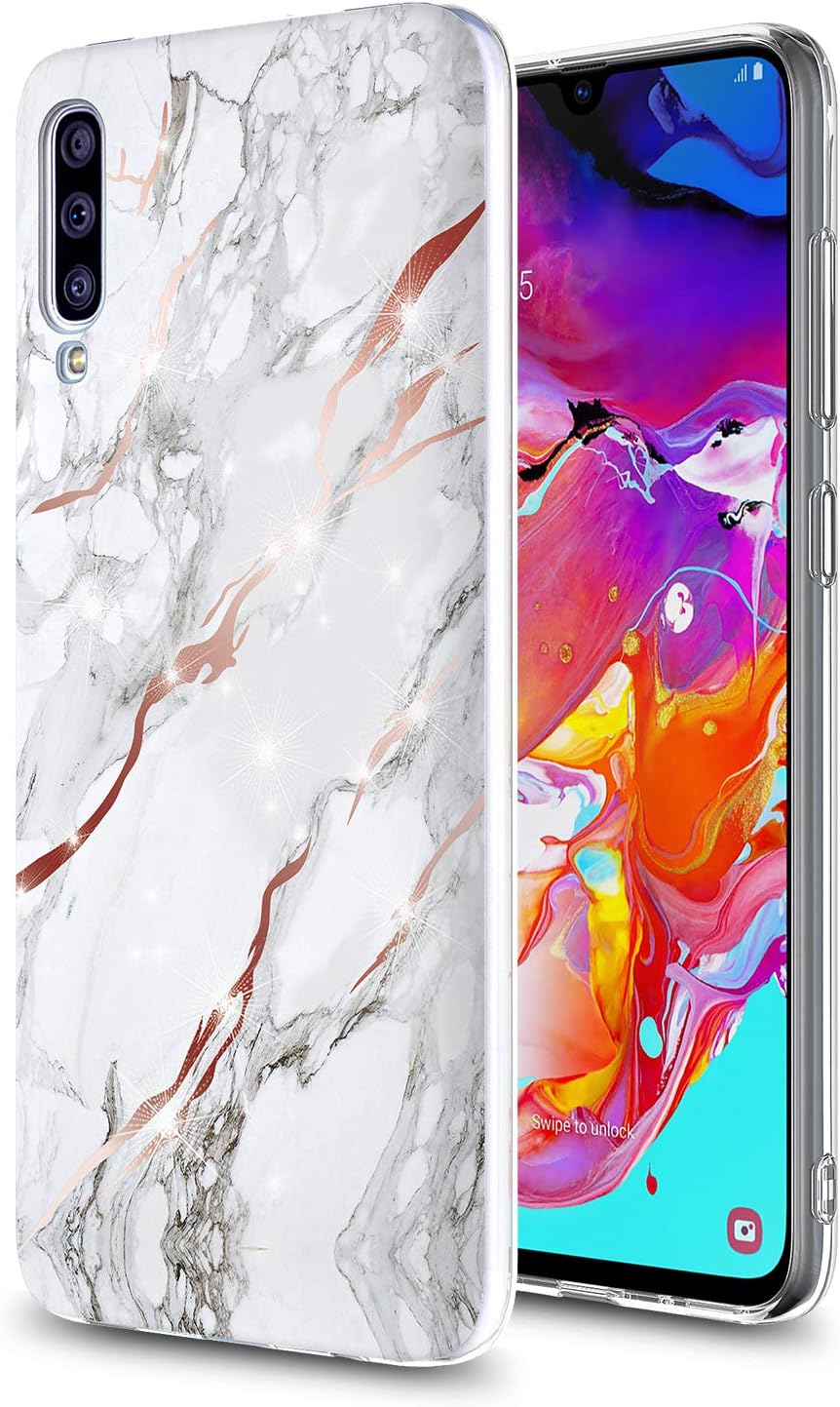 GORGCASE Design for Galaxy A50 CASE, Samsung Galaxy A50S / A30S (NOT for A30), Ultra Slim Anti-Scratch PC Armor TPU Shock-Proof Cute Sparkle Bling Girls Women Protective Cover Marble White
