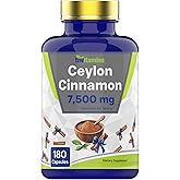 tnvitamins Ceylon Cinnamon 180 Capsules: Equivalent to 7,500 mg Per Serving | High Potency Ceylon Cinnamon Powder Pills for Women & Men