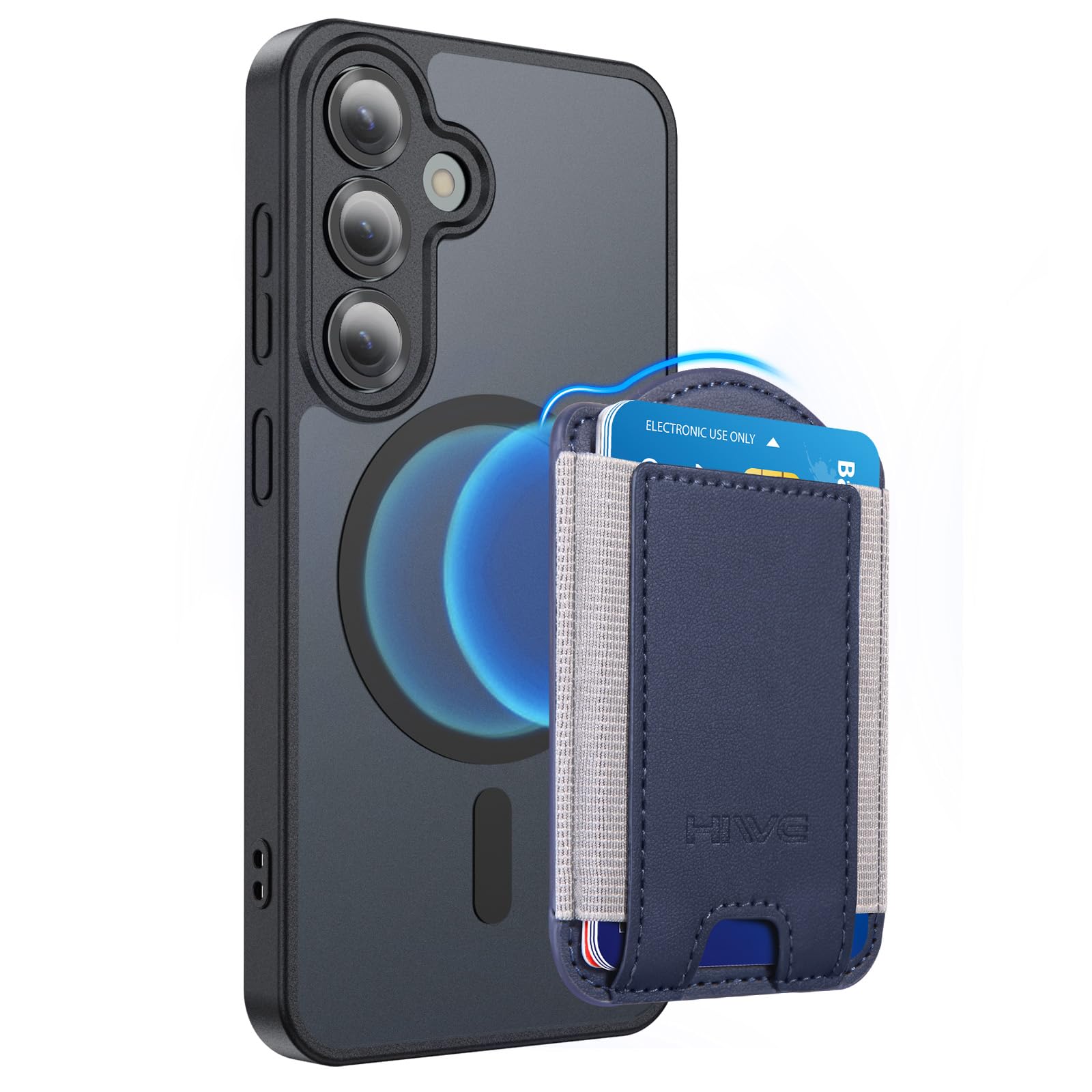 HiWe for MagSafe Wallet for Galaxy S26/S25/S24 Series with Magnetic Case and iPhone 17/16/15/14/13/12 Series, No Case, 6 Cards Holder, RFID Leather Slim, Navy Blue