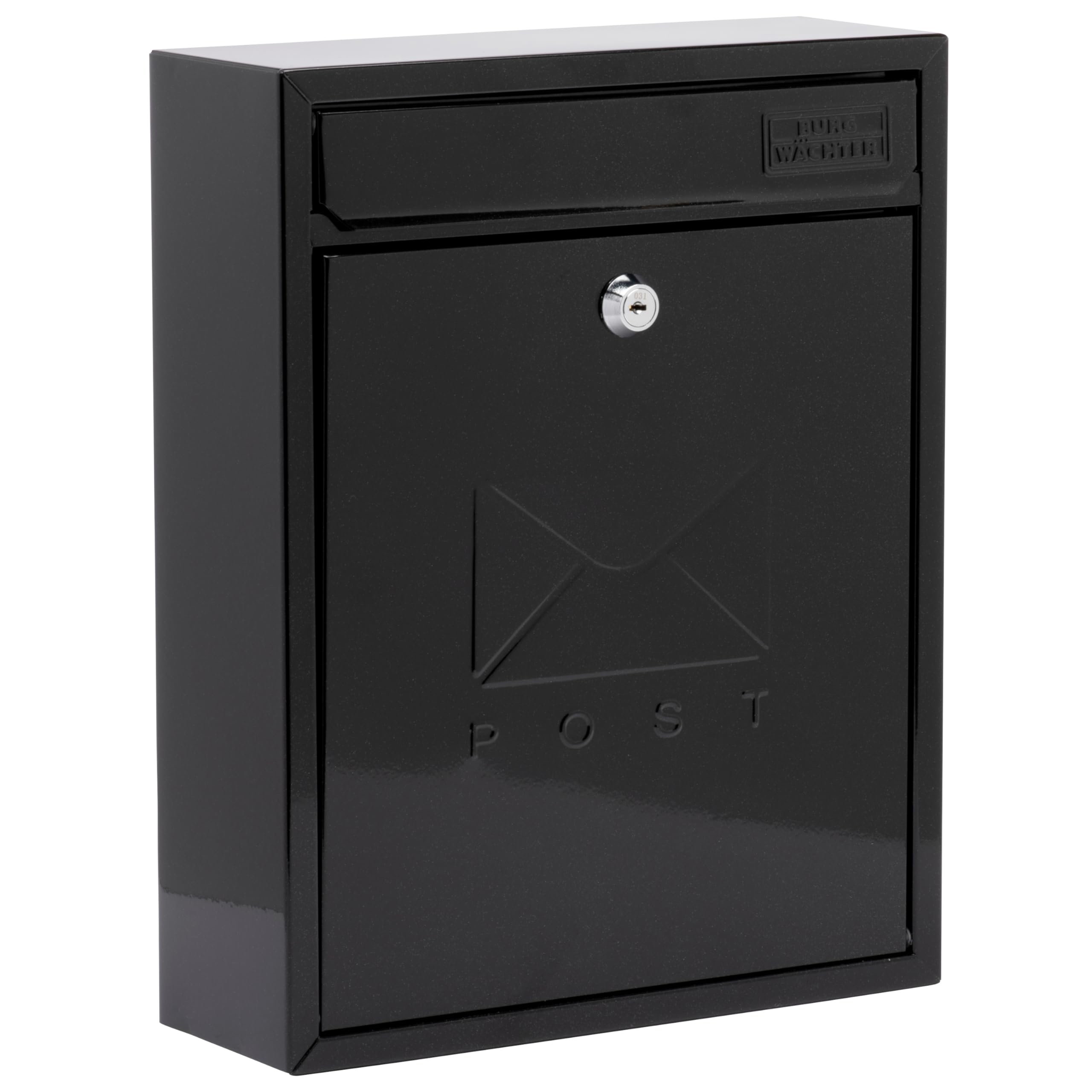 Burg-Wachter MB05BK Black Compact Wall Mounted Galvanised Steel Postbox - 26x33x9cm